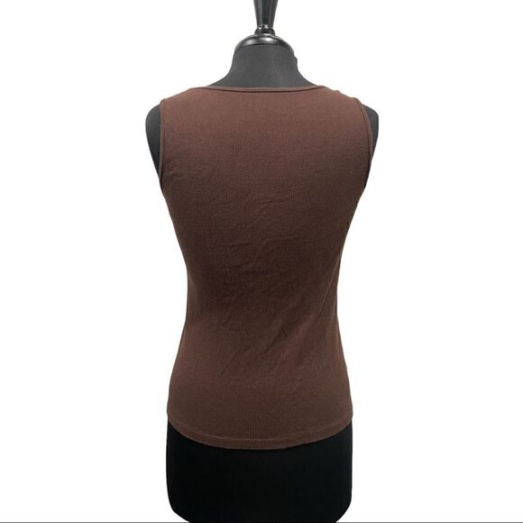 𝅺michael Michael Kors Brown Ribbed Sequin Tank Top Sz M - Picture 6 of 13